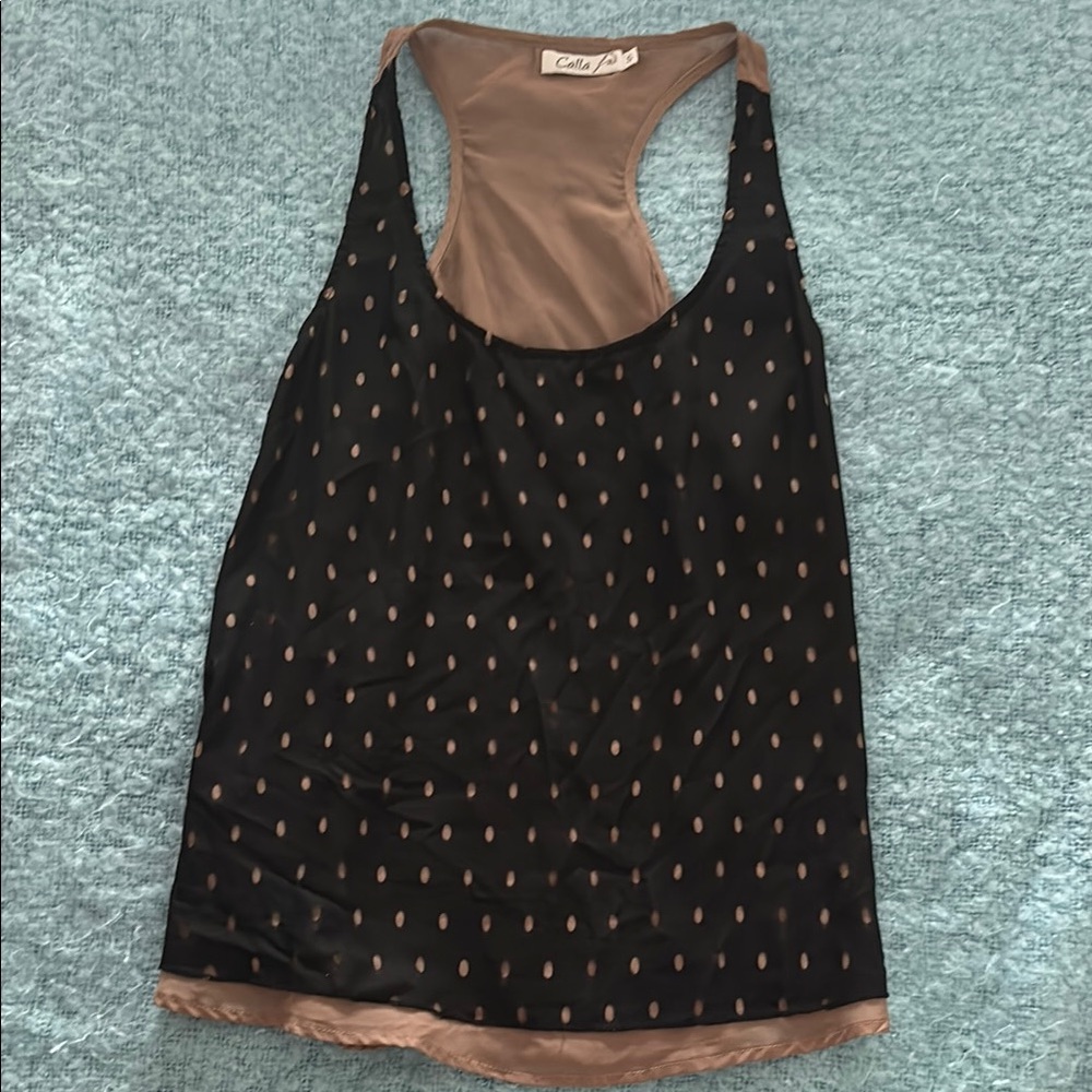 Elegant Black and Tan Polka Dot Tank Top